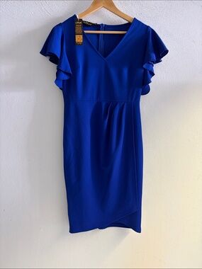 Royal Blue V-Neck Flutter Sleeve Midi Dress